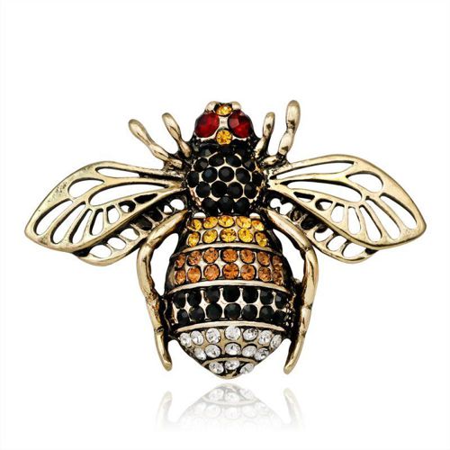 Bronze and Rhinestone Bee Brooch - Click Image to Close